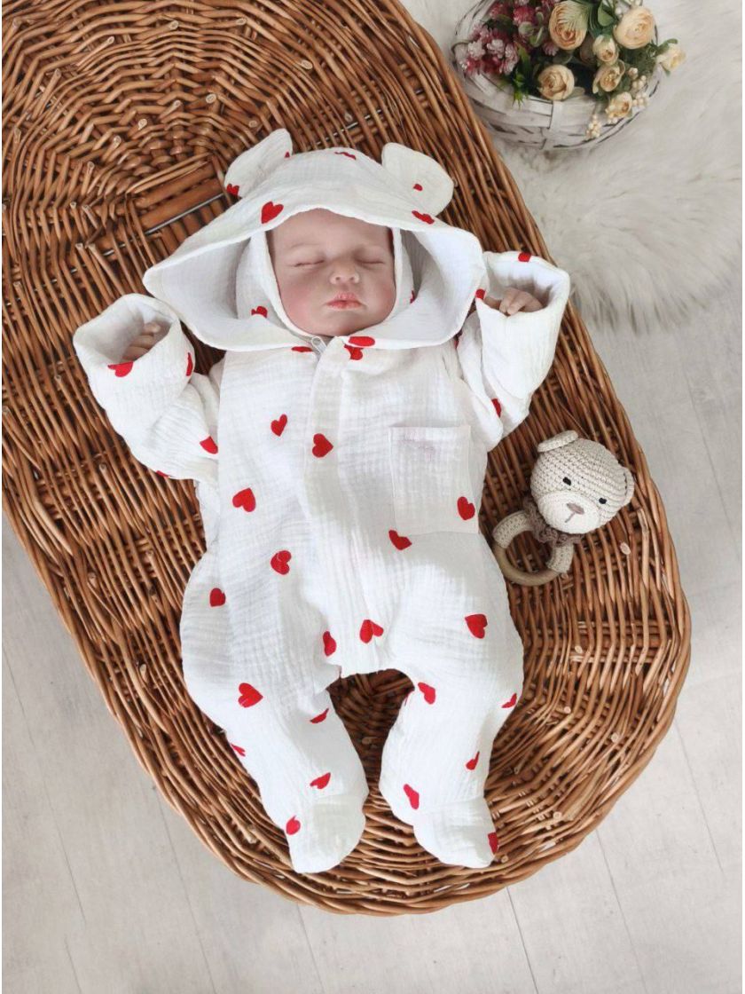 ❤ Мусліновий ромпер з шапочкою, 0-3 міс. Колір - Червоні сердечка на білому (#66890551) ✓ Anna Konvert