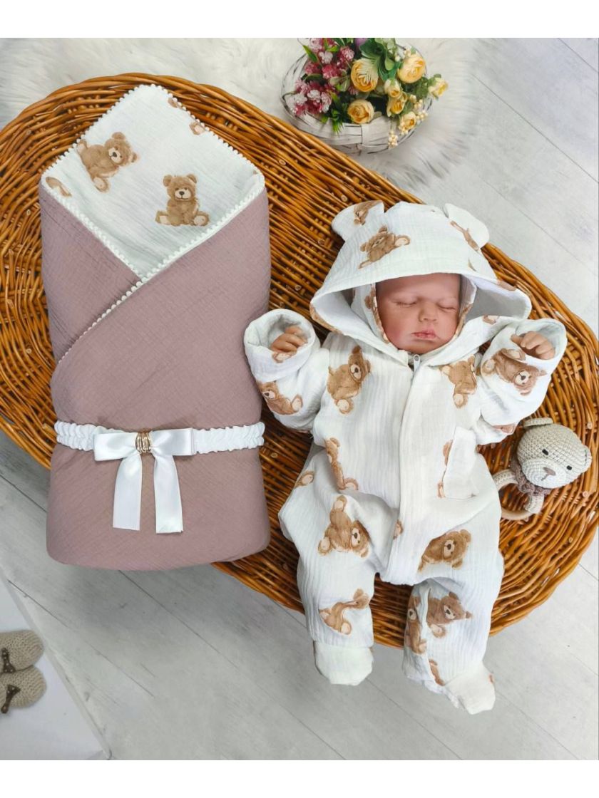 ❤ Мусліновий ромпер з шапочкою, 0-3 міс. Колір - Ведмедик сидячий, білий (#40455320) ✓ Anna Konvert