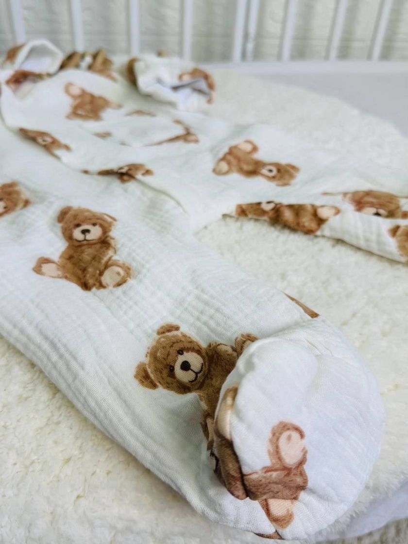 ❤ Мусліновий ромпер з шапочкою, 0-3 міс. Колір - Ведмедик сидячий, білий (#40455320) ✓ Anna Konvert