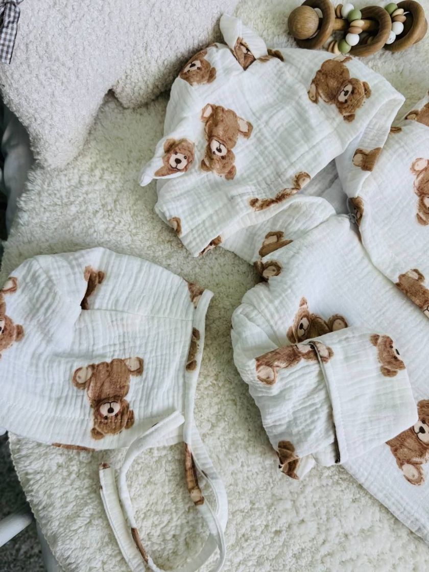 ❤ Мусліновий ромпер з шапочкою, 0-3 міс. Колір - Ведмедик сидячий, білий (#40455320) ✓ Anna Konvert