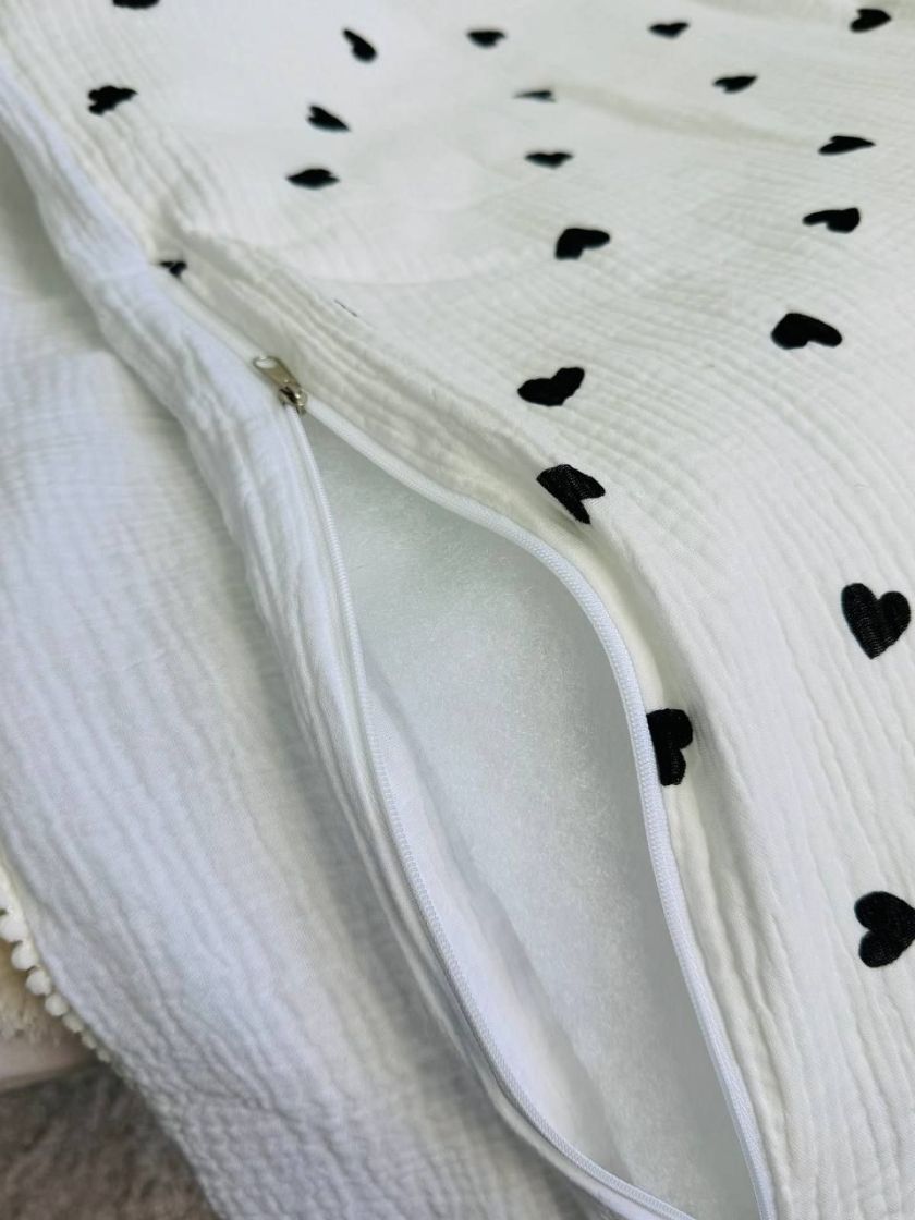 ❤ Конверт-плед на виписку мусліновий, 80*80см. Колір - Сердечки чорні на білому (#20125502) ✓ Anna Konvert