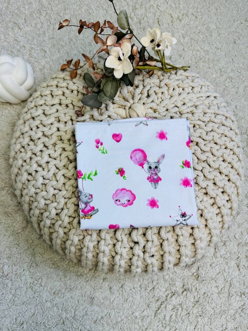 ❤ Пелюшки непромакаючі 100*80см. Принт - Зайчик з кулькою, рожеві квіти (#78264515) ✓ Anna Konvert