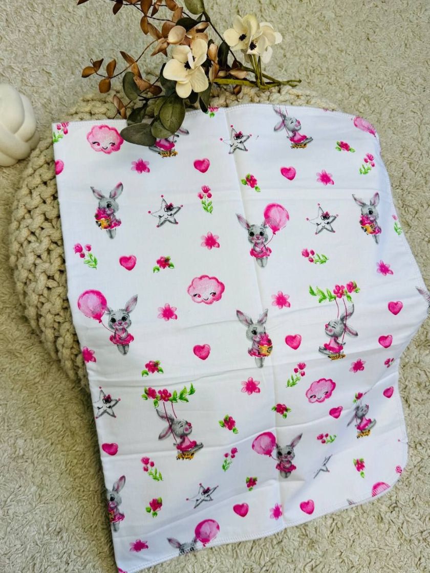 ❤ Пелюшки непромакаючі 100*80см. Принт - Зайчик з кулькою, рожеві квіти (#78264515) ✓ Anna Konvert