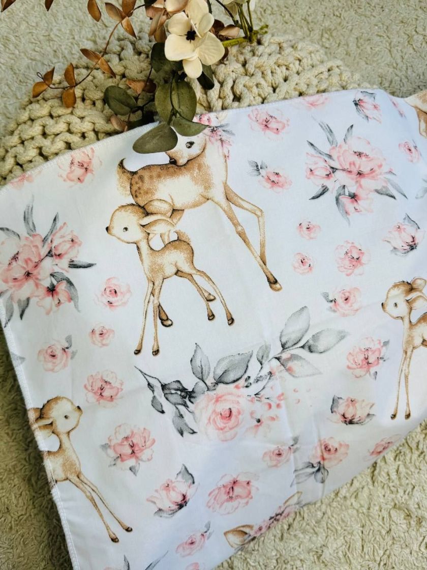 ❤ Пелюшки непромакаючі 80*50см. Принт - Олені Бембі з рожевими квітами (#91164717) ✓ Anna Konvert