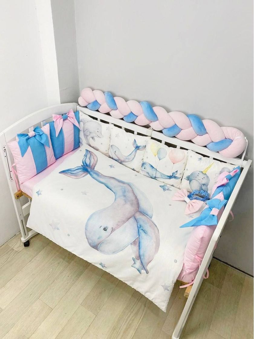 ❤ Набір "Бант" з принтом і косою. Колір - Кит блакитньо-рожевий (#62226272) ✓ Anna Konvert