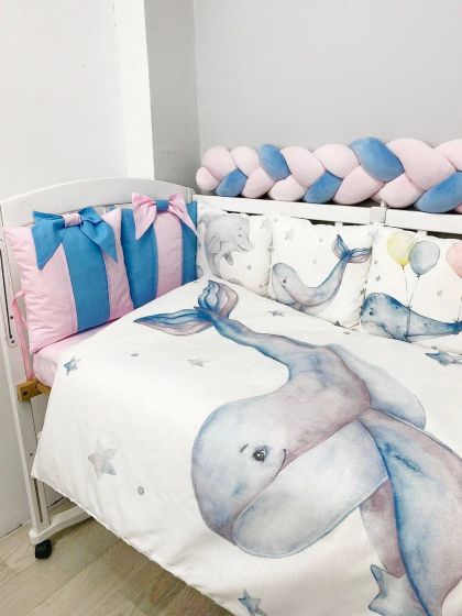 ❤ Набір "Бант" з принтом і косою. Колір - Кит блакитньо-рожевий (#62226272) ✓ Anna Konvert 2