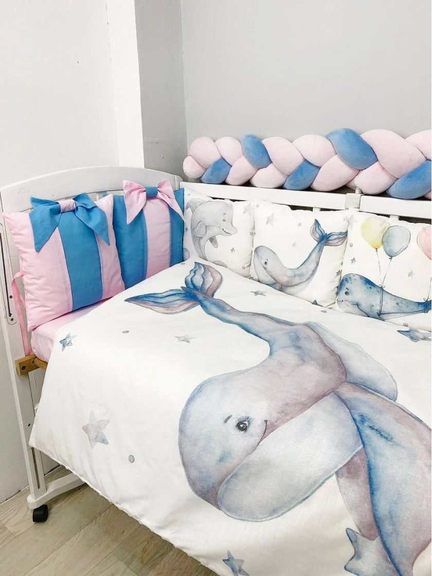 ❤ Набір "Бант" з принтом і косою. Колір - Кит блакитньо-рожевий (#62226272) ✓ Anna Konvert