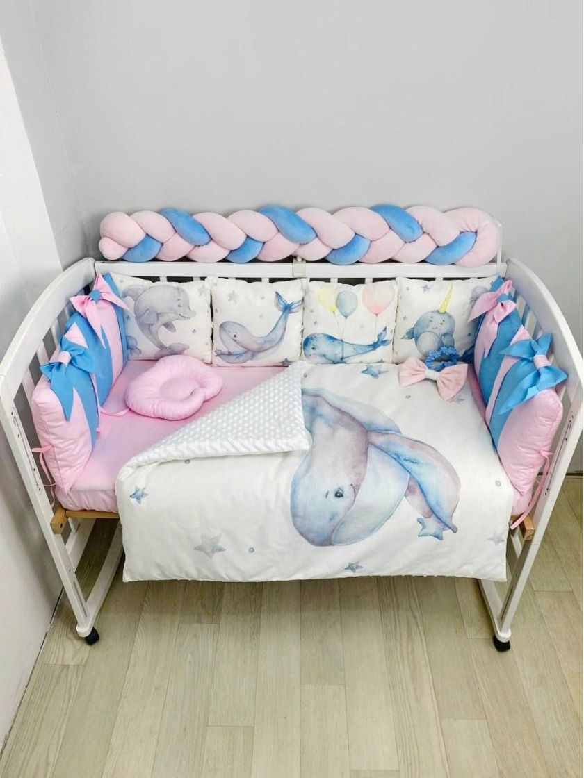 ❤ Набір "Бант" з принтом і косою. Колір - Кит блакитньо-рожевий (#62226272) ✓ Anna Konvert