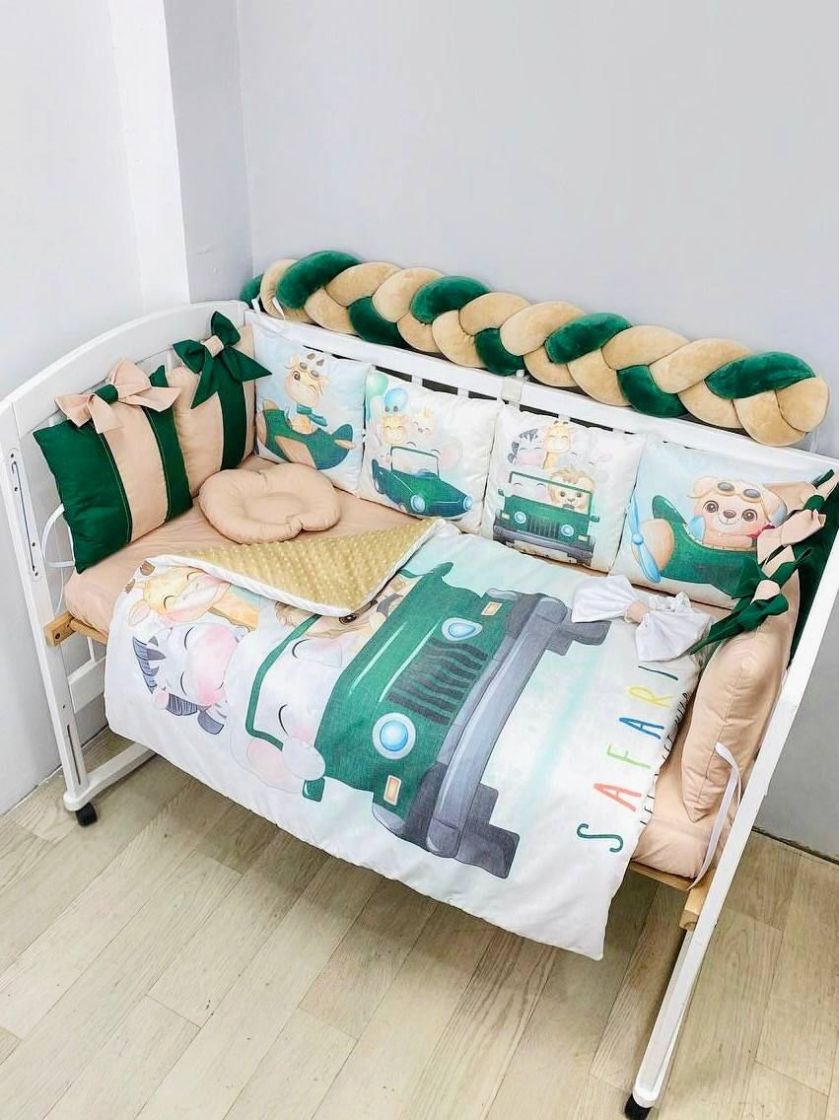 ❤ Набір "Бант" з принтом і косою. Колір - Звірі в автівці, зелено-бежевий (#56643188) ✓ Anna Konvert