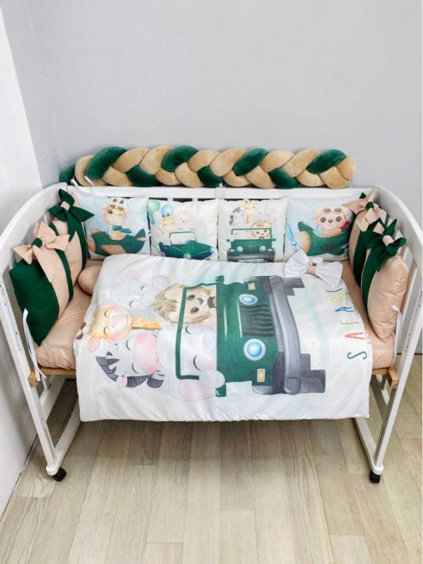 ❤ Набір "Бант" з принтом і косою. Колір - Звірі в автівці, зелено-бежевий (#56643188) ✓ Anna Konvert