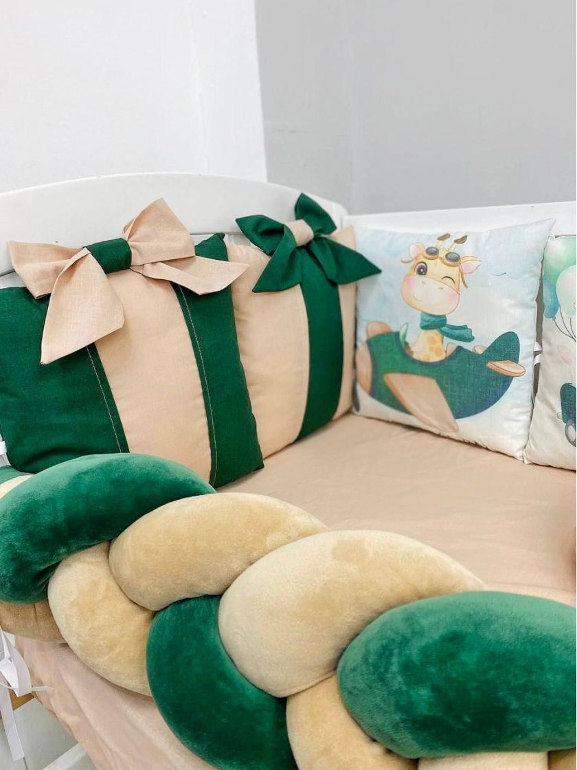 ❤ Набір "Бант" з принтом і косою. Колір - Звірі в автівці, зелено-бежевий (#56643188) ✓ Anna Konvert