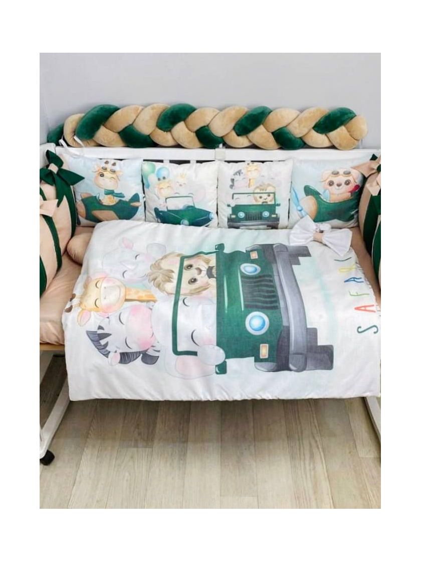 ❤ Набір "Бант" з принтом і косою. Колір - Звірі в автівці, зелено-бежевий (#56643188) ✓ Anna Konvert