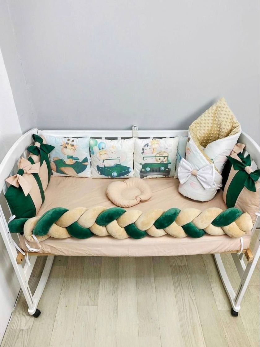 ❤ Набір "Бант" з принтом і косою. Колір - Звірі в автівці, зелено-бежевий (#56643188) ✓ Anna Konvert