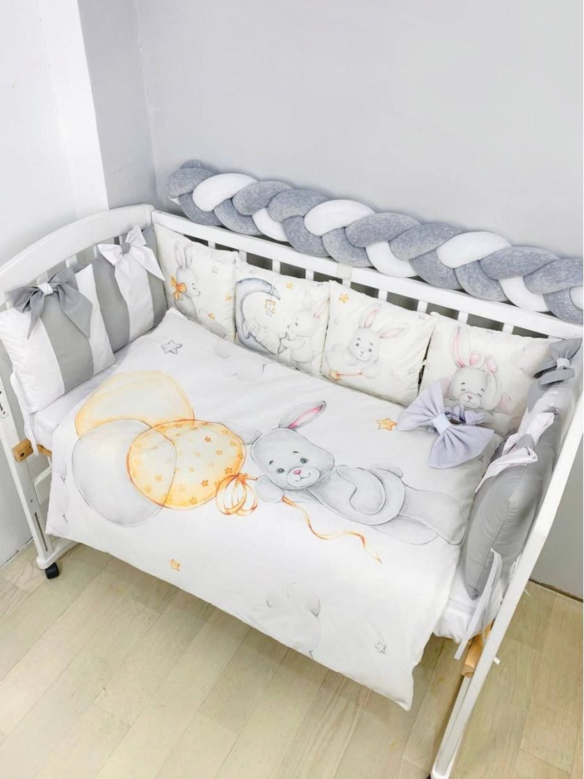 ❤ Набір "Бант" з принтом і косою. Колір - Зайченя з кульками сіро-білий (#0229) ✓ Anna Konvert