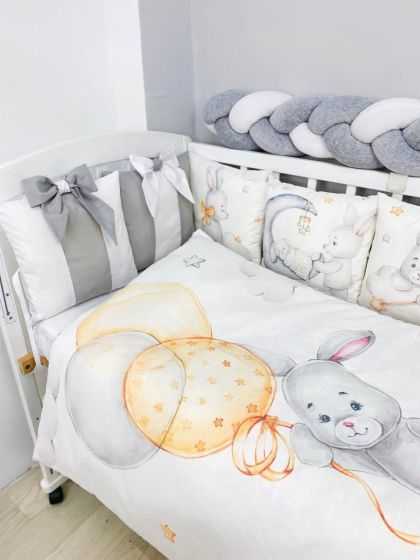 ❤ Набір "Бант" з принтом і косою. Колір - Зайченя з кульками сіро-білий (#0229) ✓ Anna Konvert 2