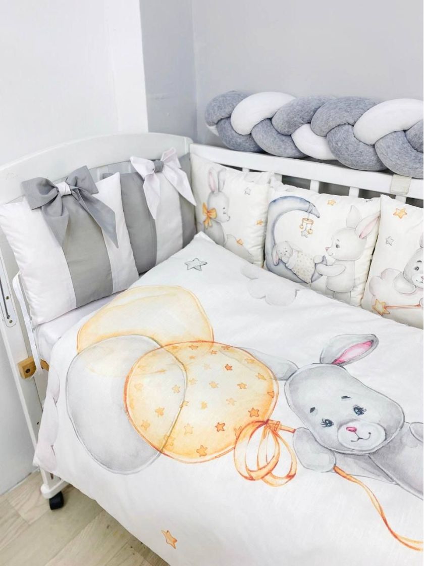 ❤ Набір "Бант" з принтом і косою. Колір - Зайченя з кульками сіро-білий (#0229) ✓ Anna Konvert