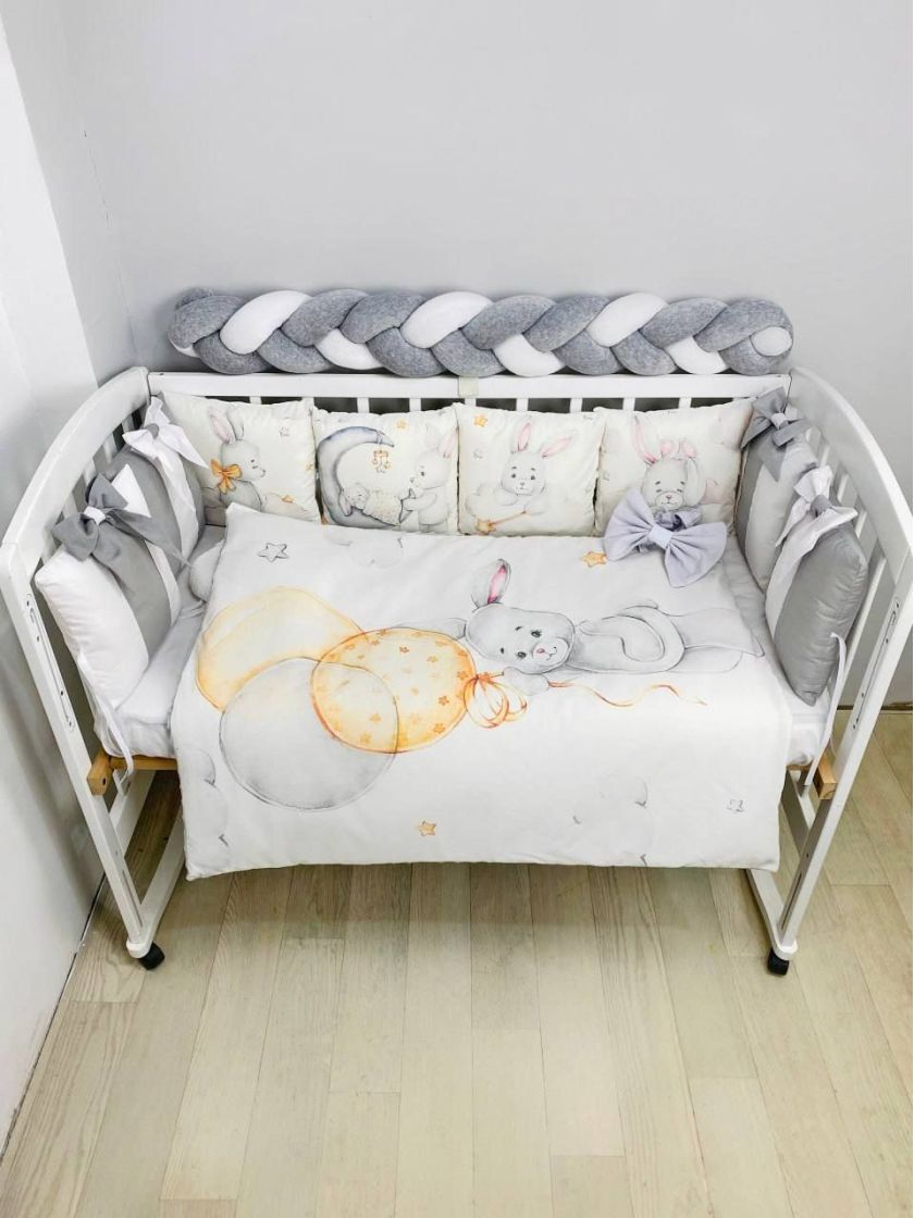 ❤ Набір "Бант" з принтом і косою. Колір - Зайченя з кульками сіро-білий (#0229) ✓ Anna Konvert