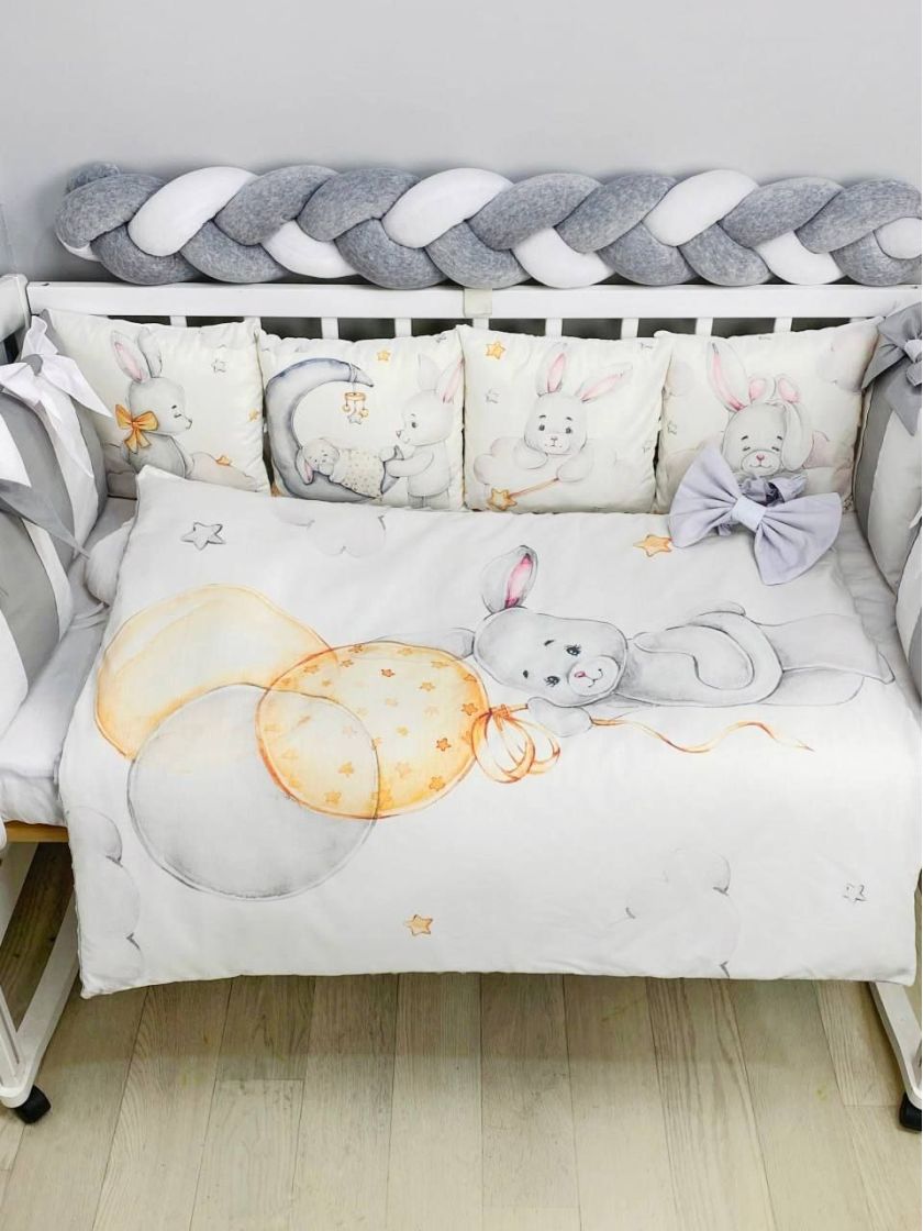 ❤ Набір "Бант" з принтом і косою. Колір - Зайченя з кульками сіро-білий (#0229) ✓ Anna Konvert