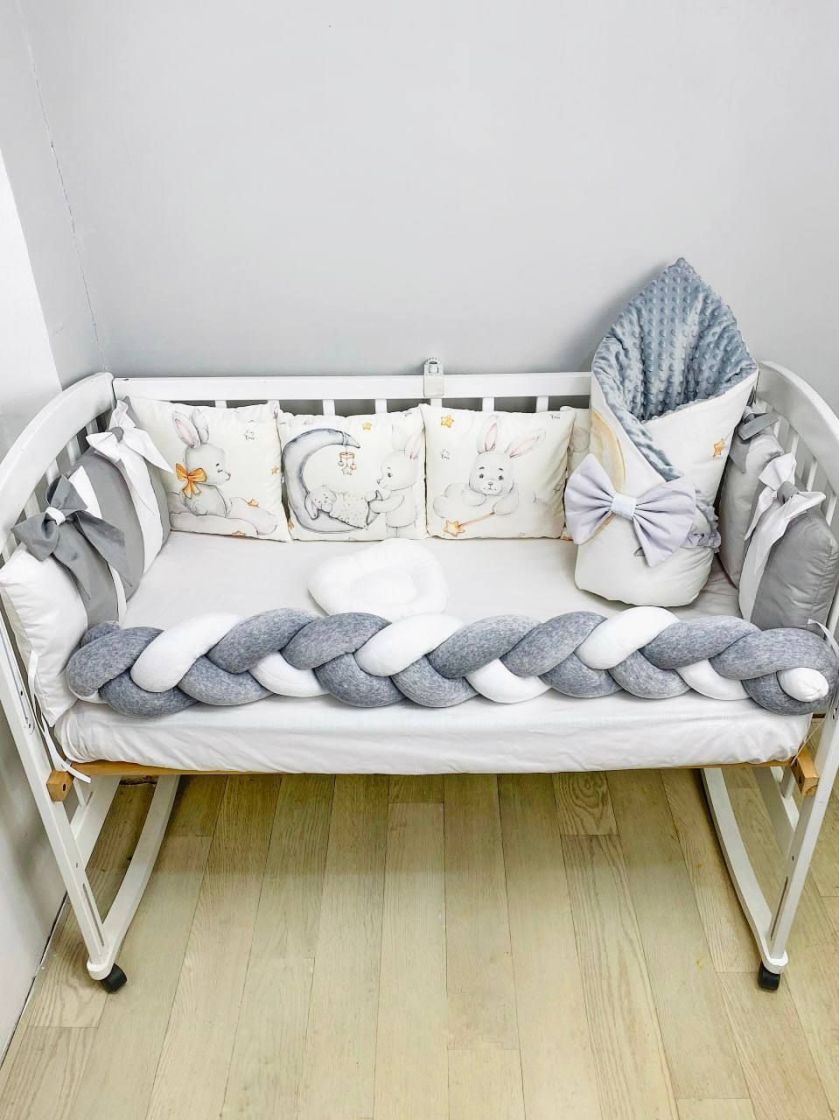 ❤ Набір "Бант" з принтом і косою. Колір - Зайченя з кульками сіро-білий (#0229) ✓ Anna Konvert