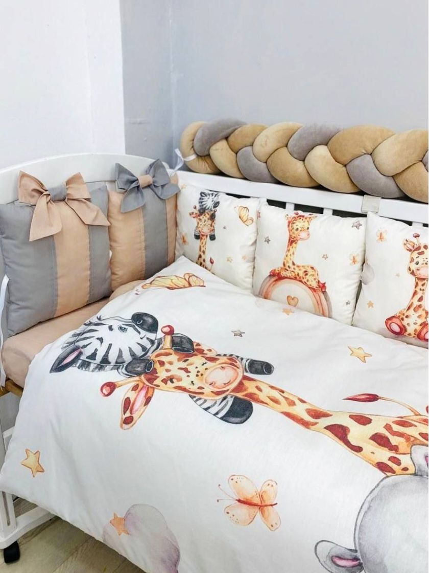 ❤ Набір "Бант" з принтом і косою. Колір - Звірі Африка, сіро-бежевий (#667129) ✓ Anna Konvert