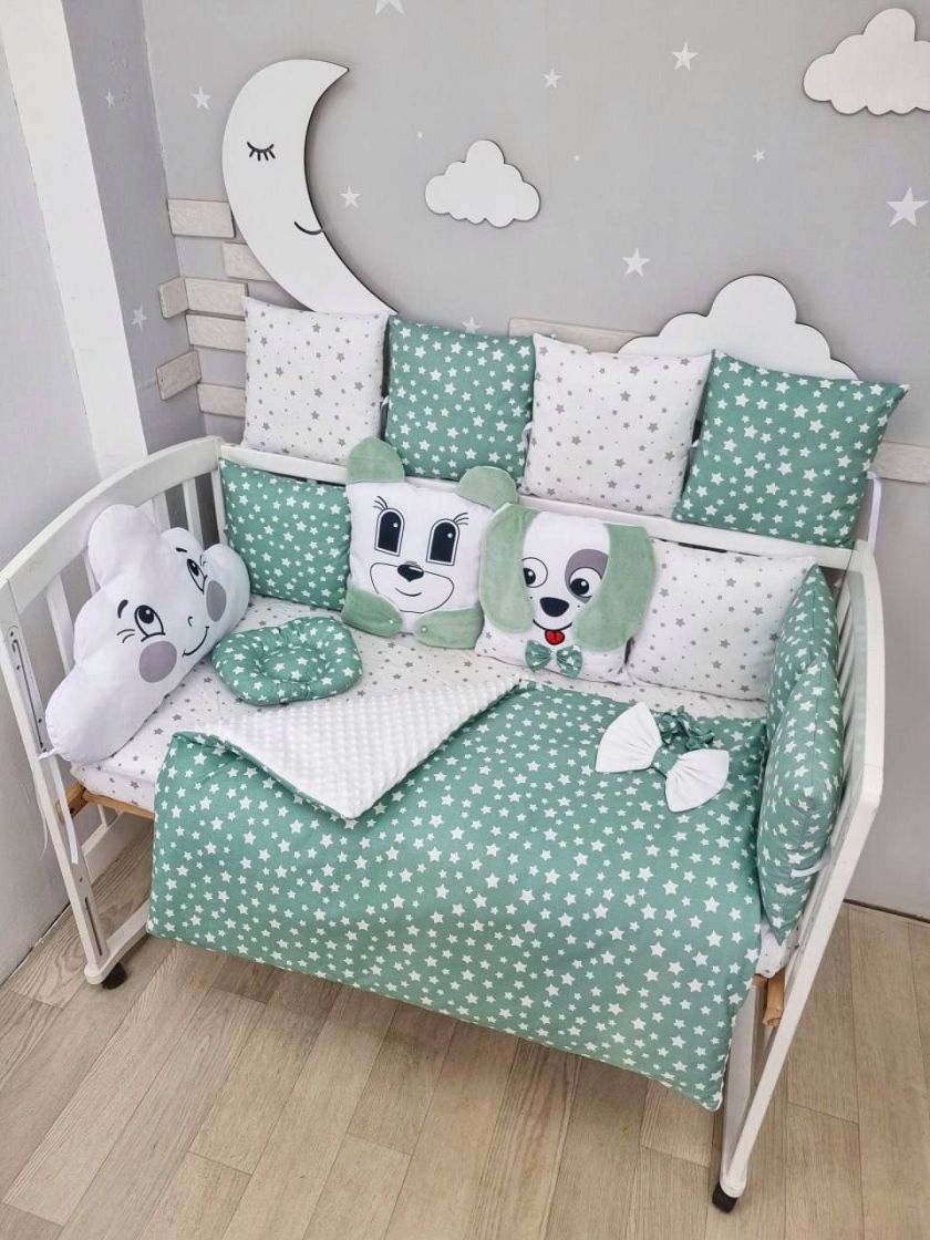 ❤ Набір "Хмаринка" зі звірятами. Принт - Зелений з зірочками. Тип - Подушки (#6728356) ✓ Anna Konvert