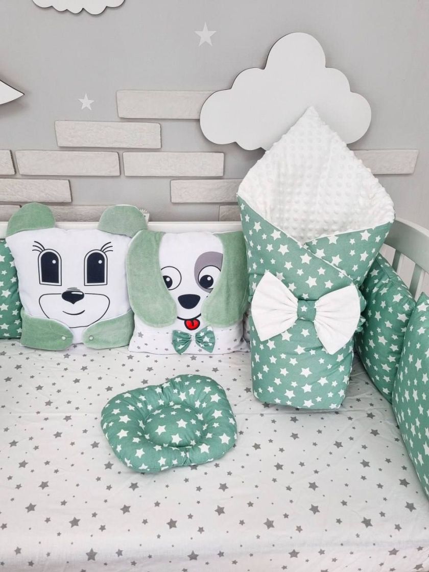 ❤ Набір "Хмаринка" зі звірятами. Принт - Зелений з зірочками. Тип - Подушки (#6728356) ✓ Anna Konvert