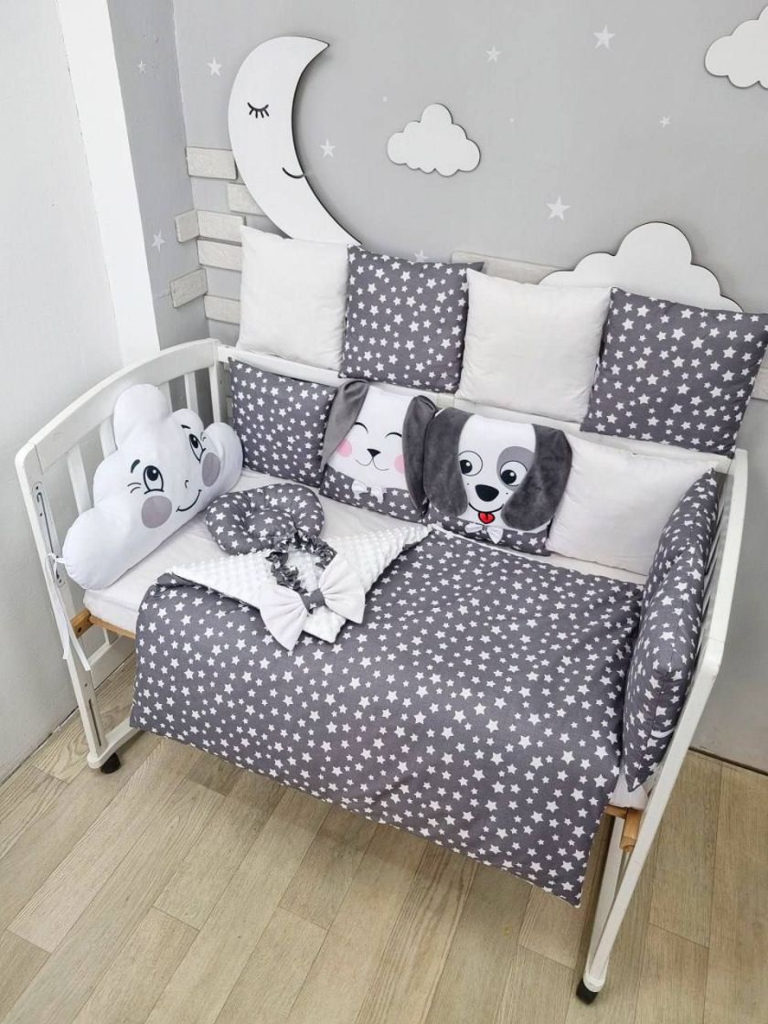 ❤ Набір "Хмаринка" зі звірятами. Принт - Гафітовий з зірочками. Тип - Подушки (#6904482) ✓ Anna Konvert