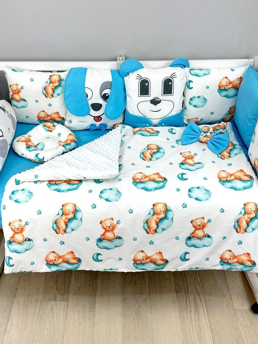 ❤ Набір "Хмаринка" зі звірятами. Принт - Блакитний з ведмедиками на хмарці. Тип - З косою (#14445517) ✓ Anna Konvert