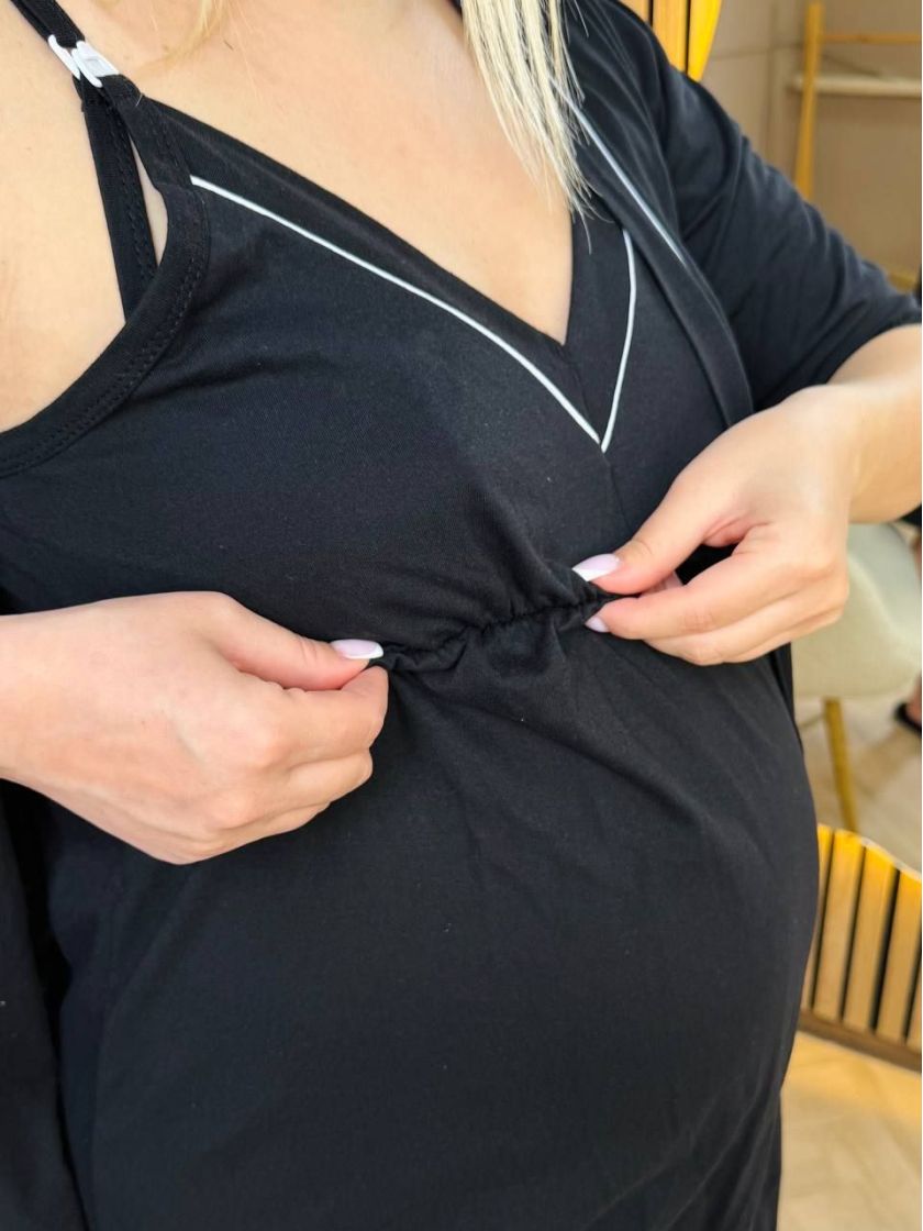 ❤ Комплет сорочка та халат для годування "Кант". Колір - Чорний. Розмір - 48-50 (#36946895) ✓ Anna Konvert