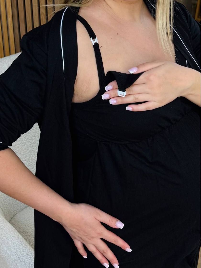 ❤ Комплет сорочка та халат для годування "Кант". Колір - Чорний. Розмір - 48-50 (#36946895) ✓ Anna Konvert