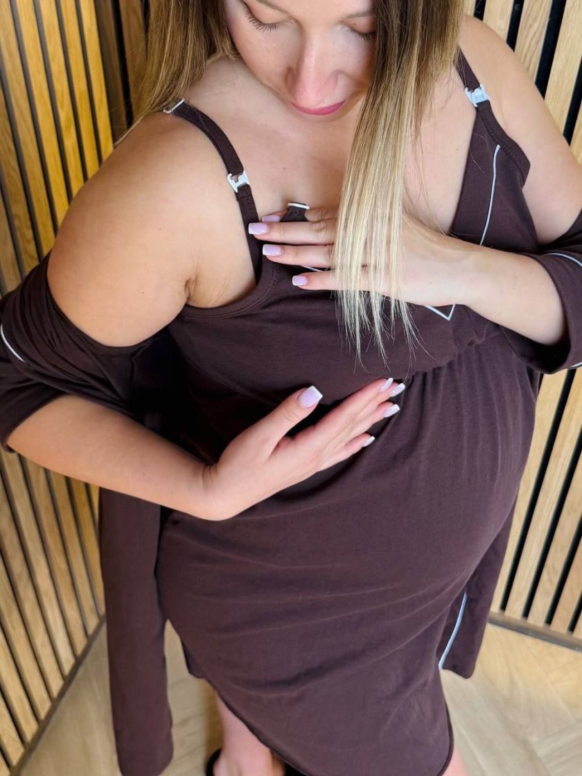 ❤ Комплет сорочка та халат для годування "Кант". Колір - Шоколад. Розмір - 44-46 (#61011082) ✓ Anna Konvert