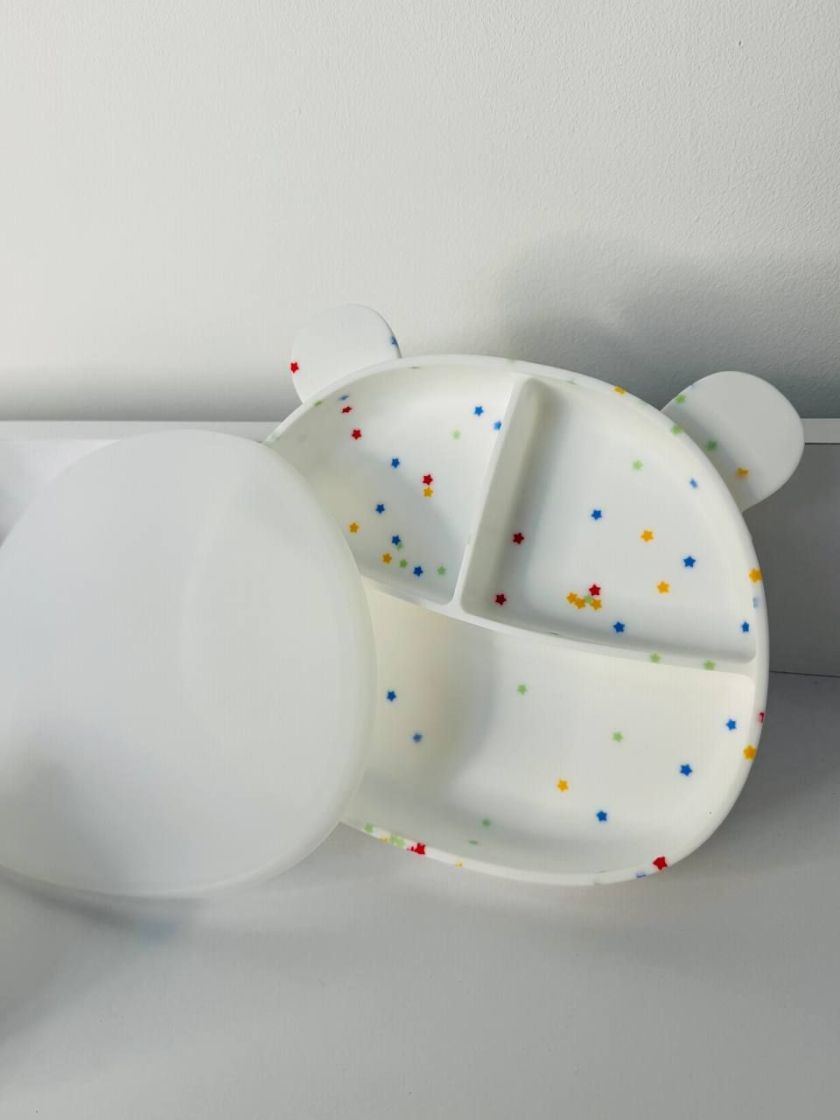 ❤ Силіконовий набір дитячого посуду “Ведмеді” з кришкою та металевими приборами. колір - White (#8484472) ✓ Anna Konvert