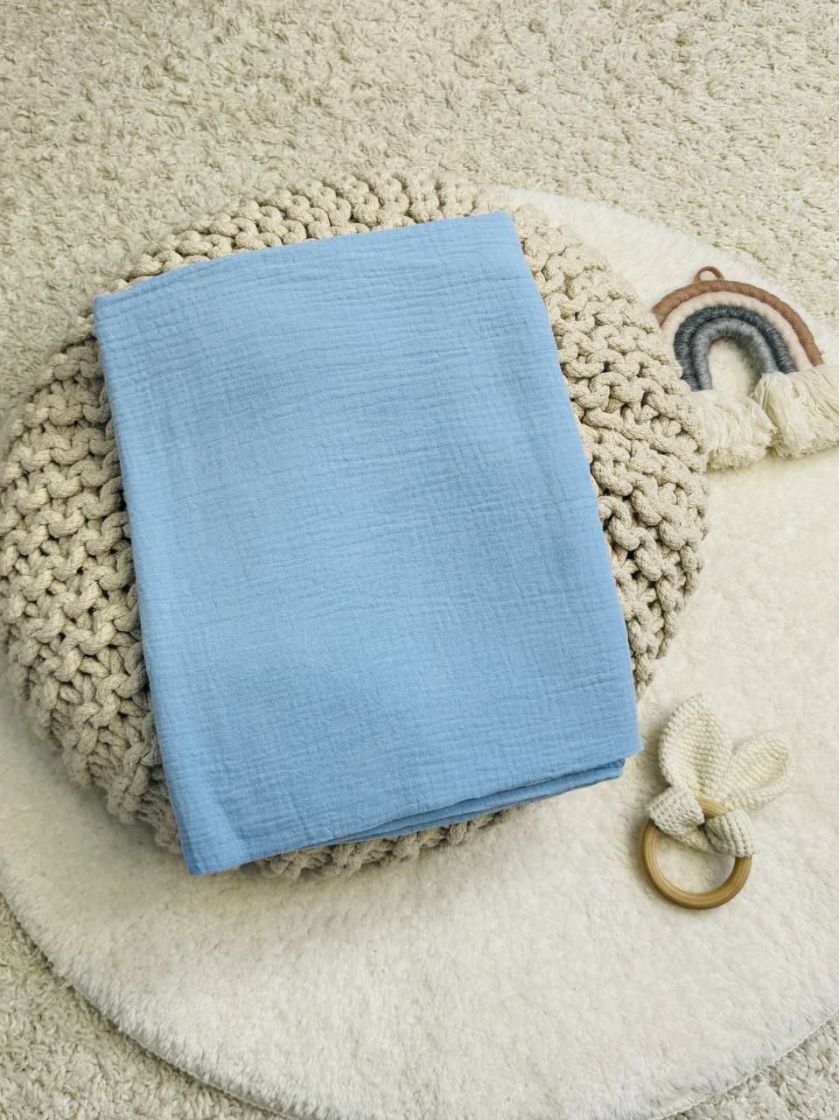 ❤ Пелюшки муслінові чотирьохшарові, жатка. Принт - Блакитний однотон. Розмір - 90*135см (#58372283) ✓ Anna Konvert