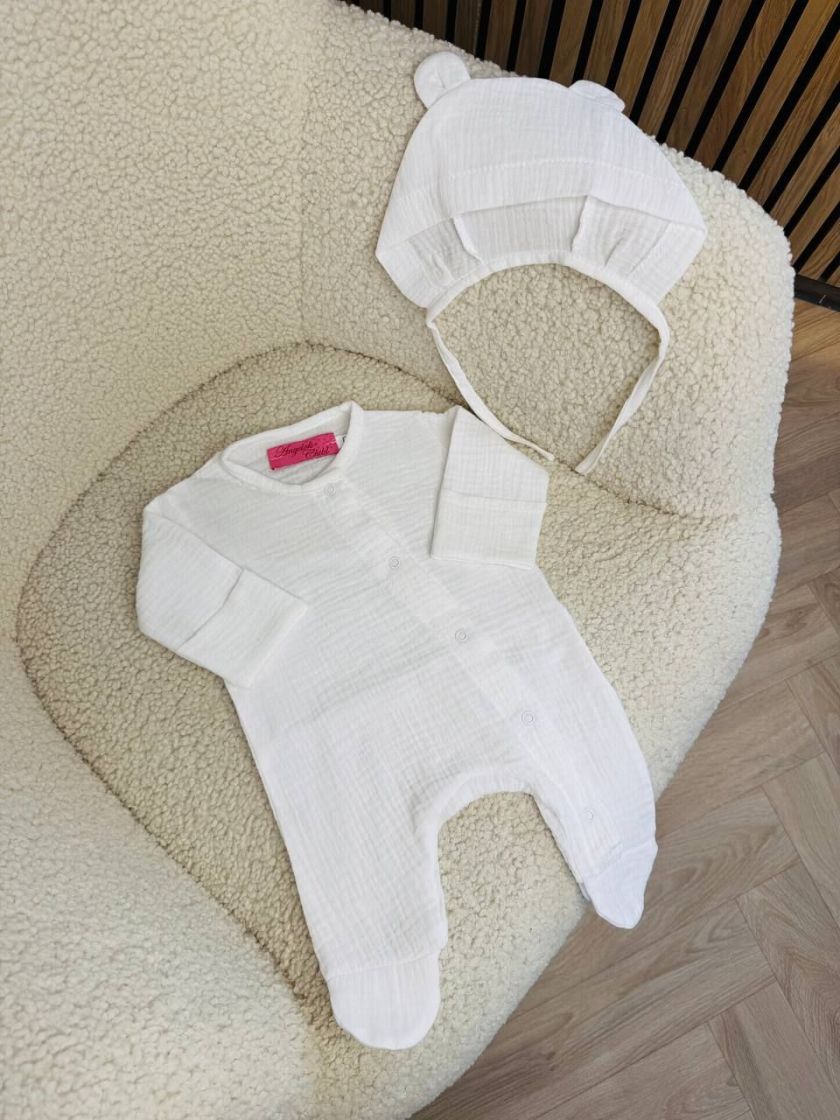 ❤ Мусліновий чоловічок з шапочкою. Принт - Молочний однотон. Розмір - 56-62см (#74757487) ✓ Anna Konvert