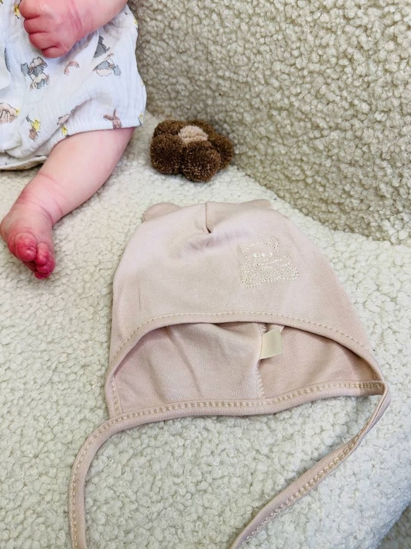 ❤ Шапочка з зав'язками, 0-3міс. Колір - Бежевий. Матеріал - Інтерлок (#39479874) ✓ Anna Konvert
