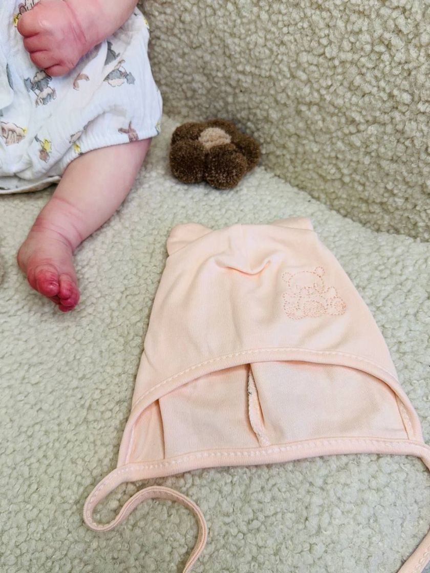 ❤ Шапочка з зав'язками, 0-3міс. Колір - Персиковий. Матеріал - Інтерлок (#33968558) ✓ Anna Konvert