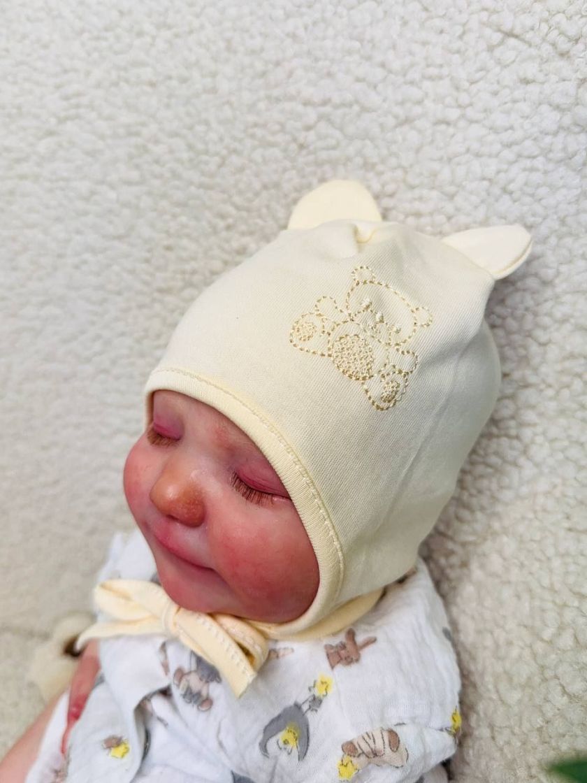 ❤ Шапочка з зав'язками, 0-3міс. Колір - Пісочний. Матеріал - Інтерлок (#86070212) ✓ Anna Konvert