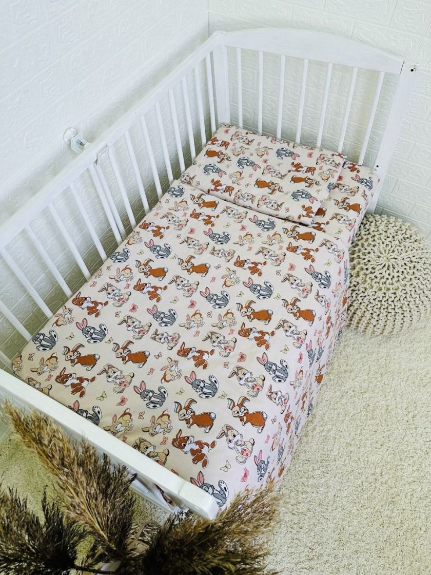 ❤ Змінна дитяча постіль, розмір підковдри 140 см на 110 см. Принт - Заєць дрібний на бежі (#82832854) ✓ Anna Konvert
