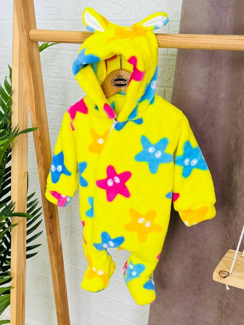 ❤ Чоловічок махровий, велсофт, утеплений на блискавці. Колір - Жовтий з кольоровими зірками. Розмір - 56-62 (#92541805) ✓ Anna K