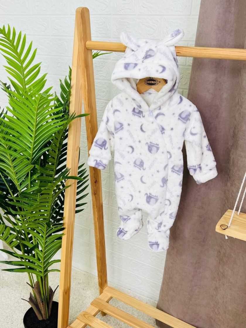 ❤ Чоловічок махровий, велсофт, утеплений на блискавці. Колір - Молочний зі слоном. Розмір - 56-62 (#69212463) ✓ Anna Konvert