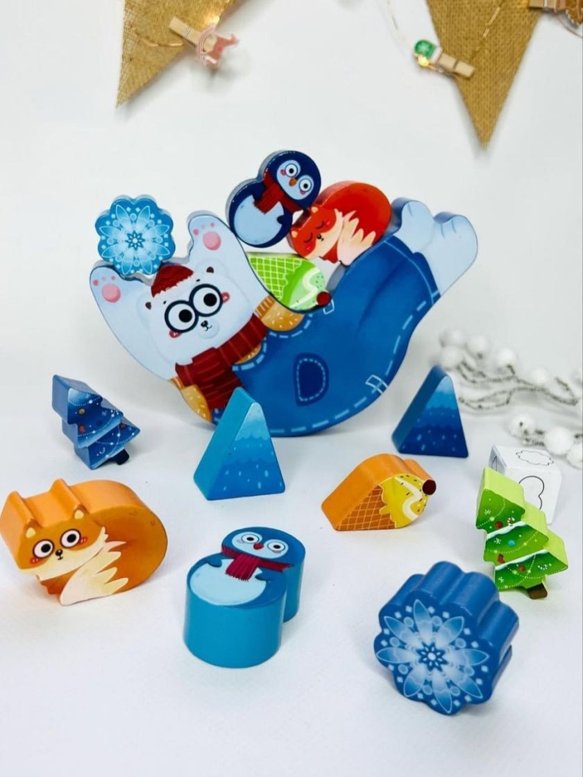 ❤ Дерев'яна розвиваюча гра-балансир "Новорічні дива" (18 ігрових фігур, гральний кубик) С 62737 (#62737-2) ✓ Anna Konvert