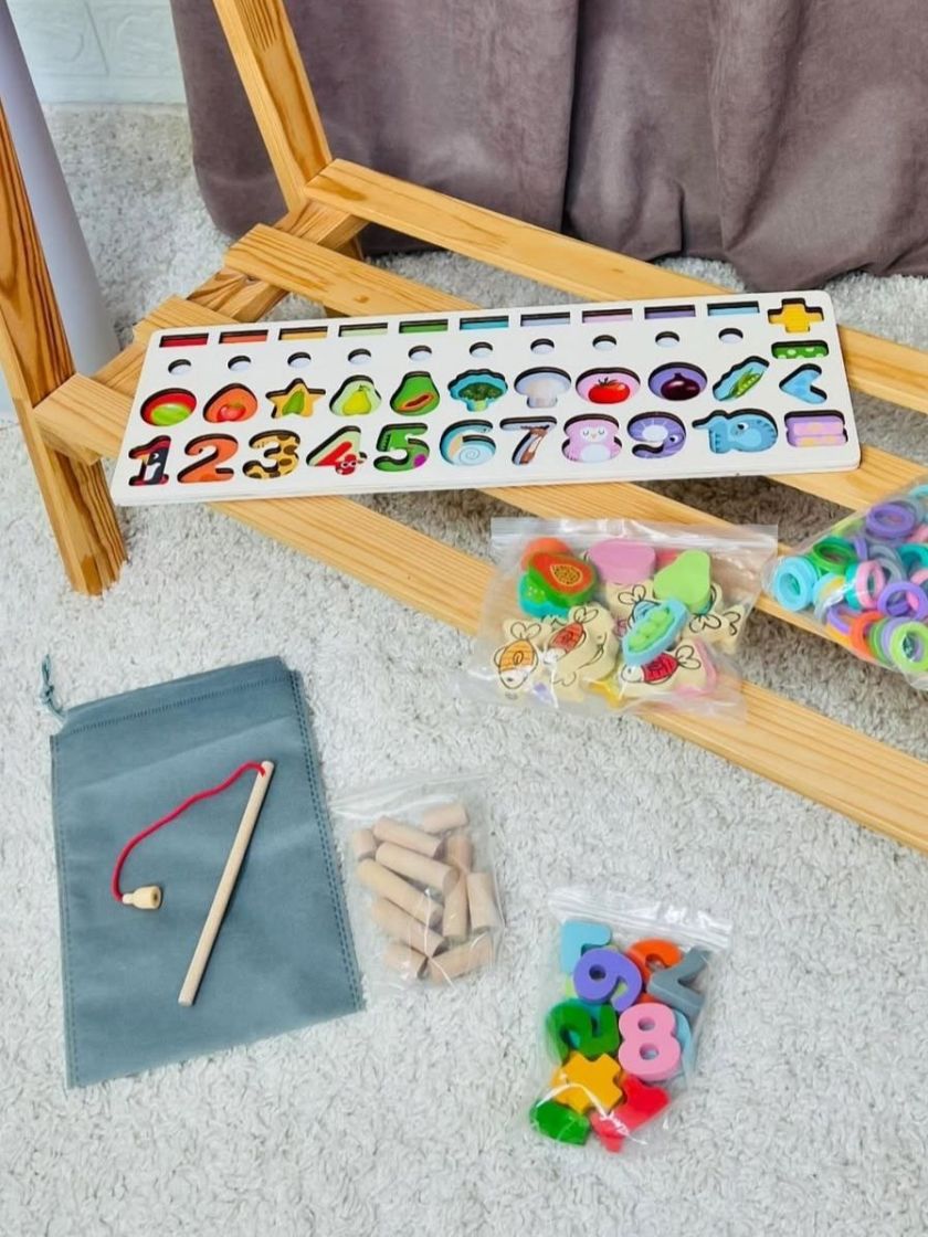 ❤ Логічна дерев’яна дошка Магнітна риболовля, сортер, цифри, продукти (#С67016) ✓ Anna Konvert