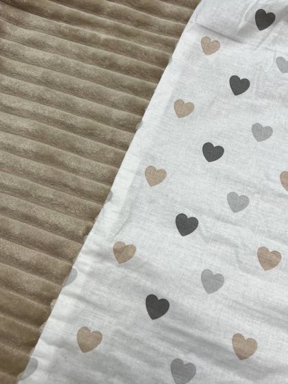❤ Плед в пологовий, мінкі плюш, без утеплювача, 100см на 80см. Колір, принт - Плюш смсужка бежевий, серця бежеві (#98009411) ✓ A 2