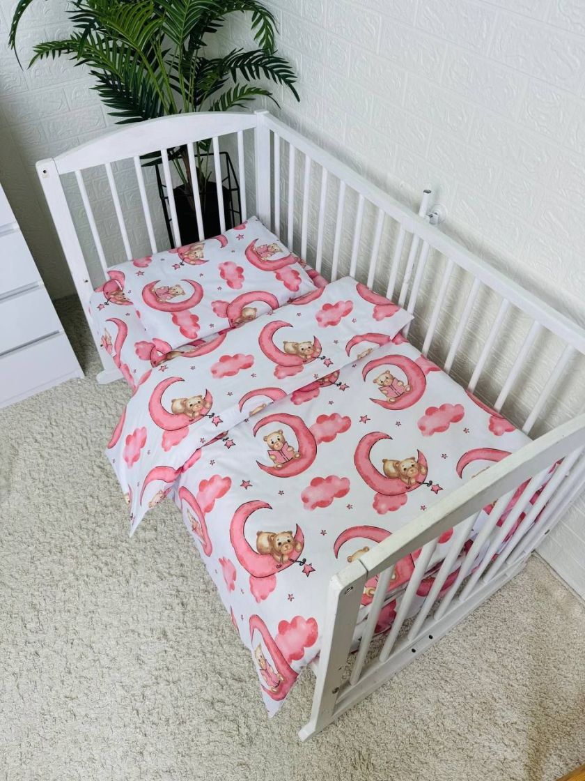 ❤ Змінна дитяча постіль, розмір підковдри 140 см на 110 см. Принт - Ведмедик на місяці рожевий (#63119187) ✓ Anna Konvert