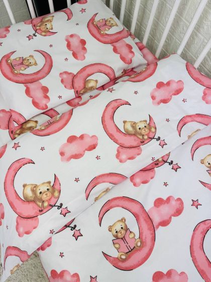 ❤ Змінна дитяча постіль, розмір підковдри 140 см на 110 см. Принт - Ведмедик на місяці рожевий (#63119187) ✓ Anna Konvert 2
