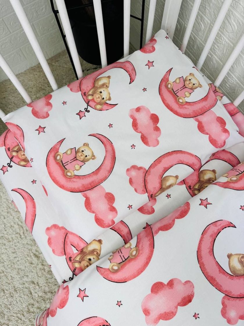 ❤ Змінна дитяча постіль, розмір підковдри 140 см на 110 см. Принт - Ведмедик на місяці рожевий (#63119187) ✓ Anna Konvert
