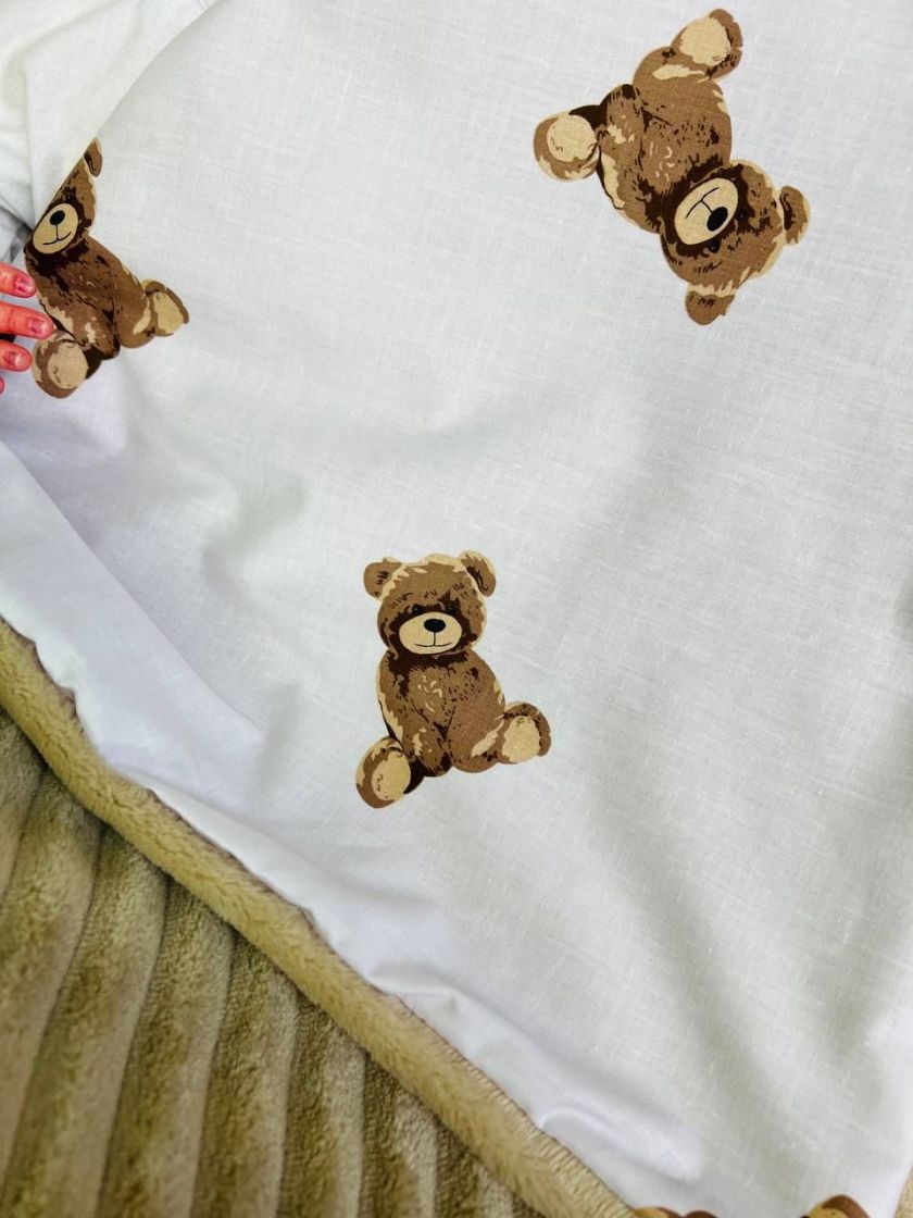 ❤ Плед в пологовий, мінкі плюш, без утеплювача, 100см на 80см. Колір, принт - Плюш смужка бежевий, ведмеді сидячі (#85123883) ✓ 