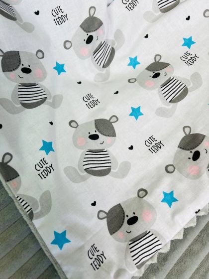 ❤ Плед в пологовий, мінкі плюш, без утеплювача, 100см на 80см. Колір, принт - Плюш смужка сірий, ведмеді cute teddy (#55830092)  2