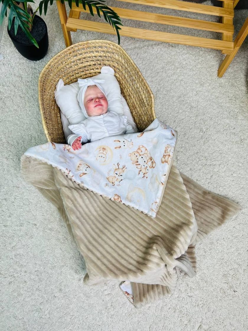 ❤ Плед в пологовий, мінкі плюш, без утеплювача, 100см на 80см. Колір, принт - Плюш смужка бежевий, милі звірі (#63702650) ✓ Anna