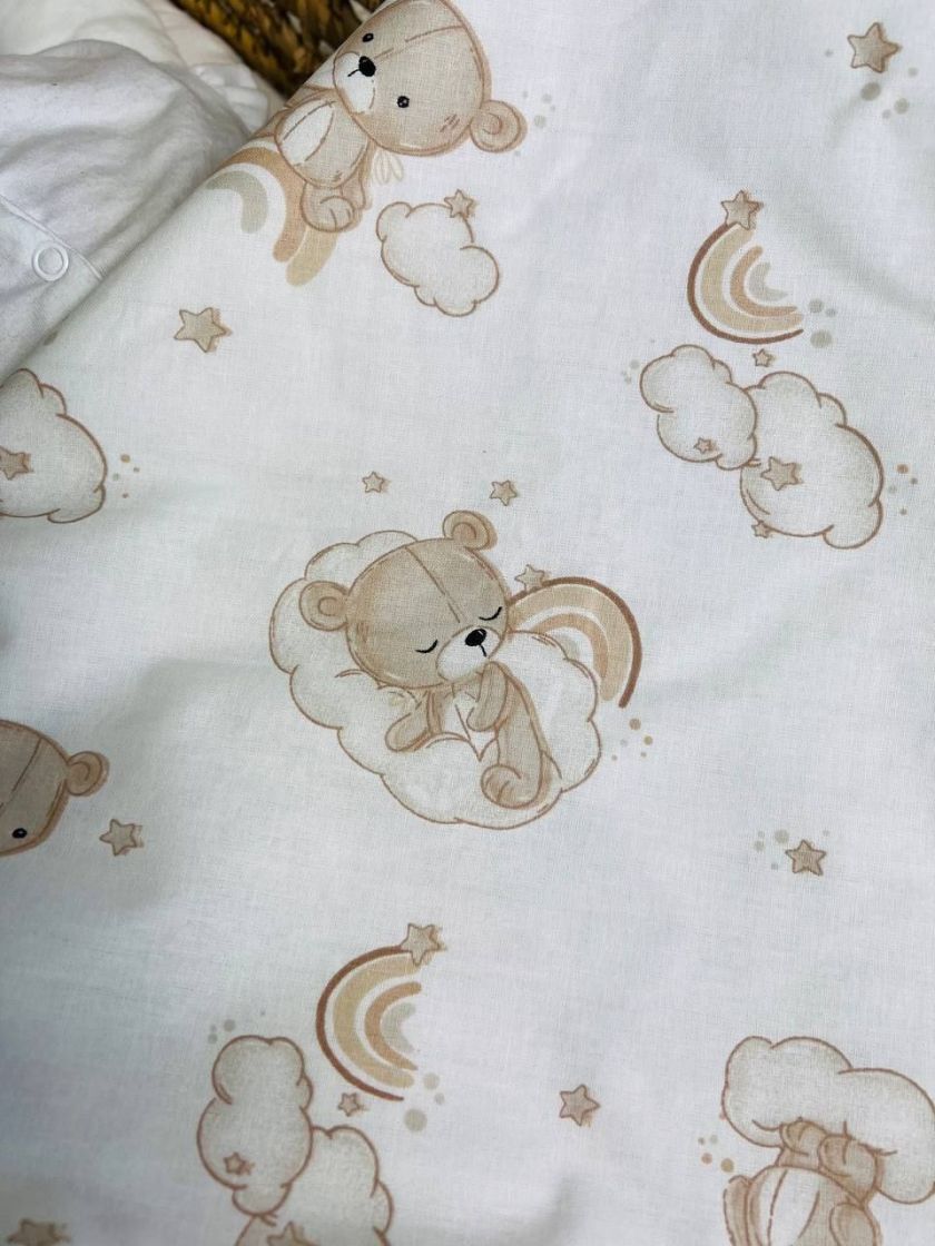 ❤ Плед в пологовий, мінкі плюш, без утеплювача, 100см на 80см. Колір, принт - Плюш смужка молочний, ведмеді невзрачні (#31297378